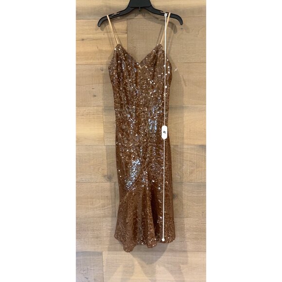 HALSTON Yvonne brown Sequin Sleeveless Midi Dress size 4 NWOT - Picture 6 of 11